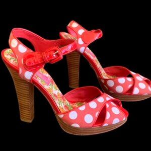 Betsey Johnson - Vero Cuoio, Red/White Polka Dot, 4" Heels